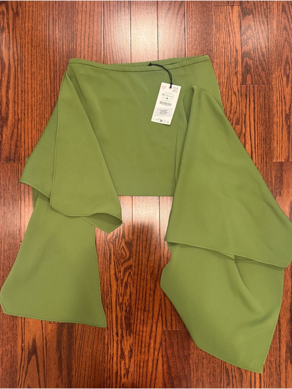 Zara Olive Green Asymmetrical Ruffle Midi Skirt